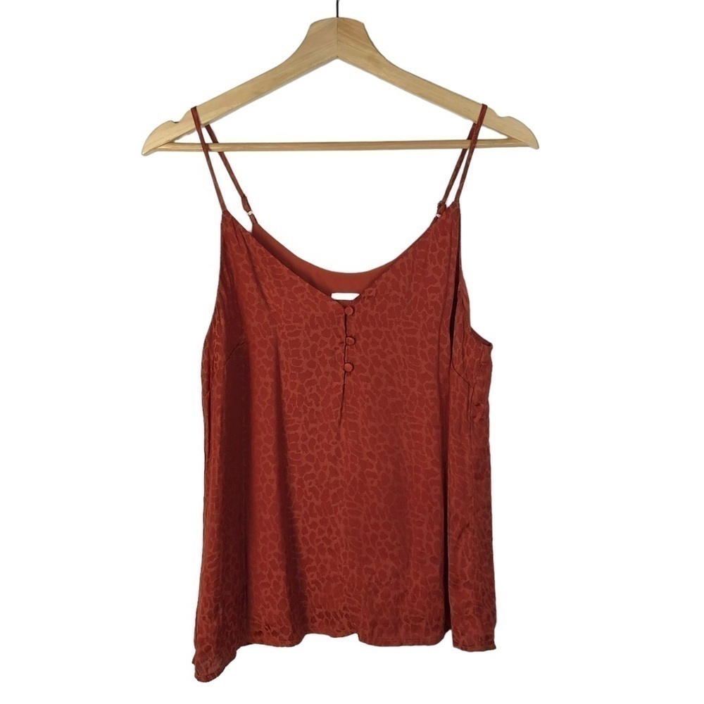 A New Day Orange Leopard Satin Henley Neck Cami‎ Tank Top S